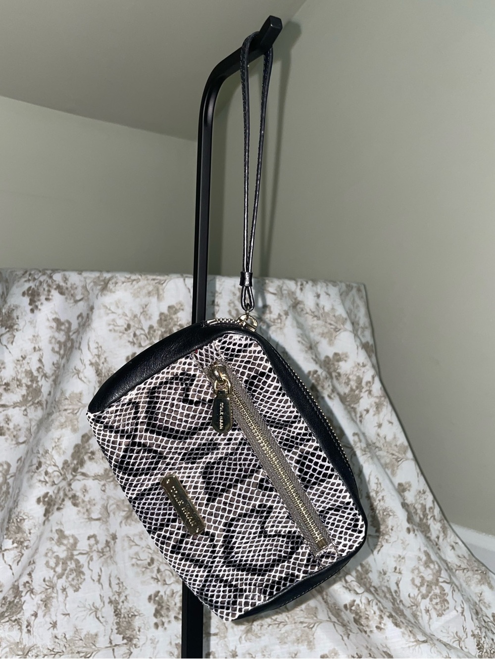 Cole Haan Black & grey Snake Print Wristlet with Gold Hardware